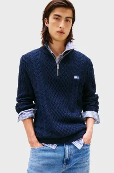 Мужская темно-синяя кофта BADGE CABLE Синий M Tommy Jeans DM0DM22103