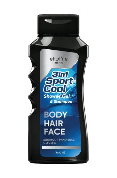 Мужской гель-шампунь для тела, волос и лица 3 в 1 EkoLine Men Sport Cool Shower Gel & Shampoo, 400 мл