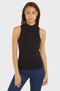 Женский черный топ SLIM 5X2 RIB MOCK-NK TANK NS Черный L Tommy Hilfiger WW0WW41027