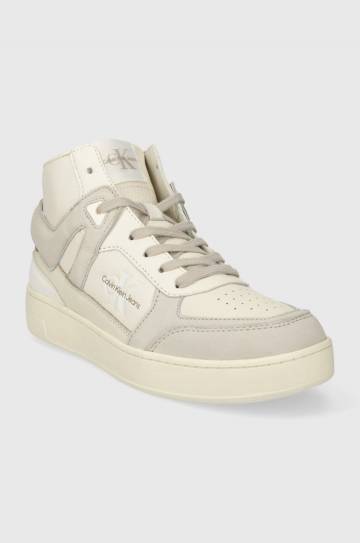 Кожаные кроссовки Calvin Klein Jeans BASKET CUPSOLE MID LTH ML FAD цвет бежевый YM0YM00883 Кожаные кроссовки Calvin Klein Jeans BASKET CUPSOLE MID LTH ML FAD цвет бежевый YM0YM00883