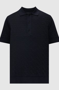 Синее поло из шерсти и льна в узор