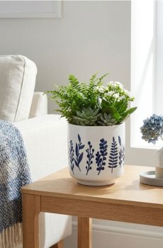 Керамічний горщик з рослинним мотивом - різнобарвний