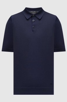 Синее поло из шелка с логотипом