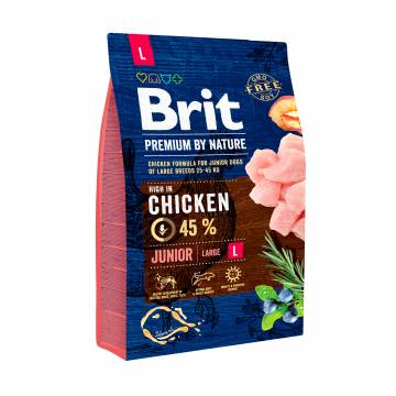 Сухой корм для молодых собак крупных пород Brit Premium By Nature Junior L с курицей, 3 кг Сухой корм для молодых собак крупных пород Brit Premium By Nature Junior L с курицей, 3 кг