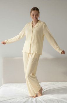 Однотонна двокомплектна піжама - кремовий