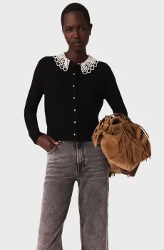 Женский черный шерстяной кардиган Черный 38 MAJE MFPCA00653_Black