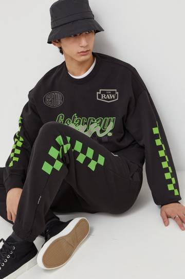Хлопковые спортивные штаны G-Star Raw цвет чёрный с принтом Хлопковые спортивные штаны G-Star Raw цвет чёрный с принтом
