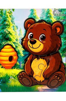 Деревянный сортер PuzzleOk Лесной мишка, 4 детали, от 1.5 лет, 14*14 см (Puz-88754)
