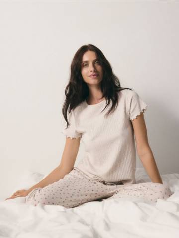 Reserved - Ребриста двочастинна піжама - нюдовий - 080EY-02X