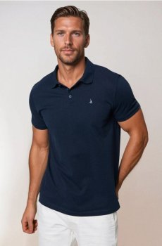 Бавовняне поло з вишивкою - темно-синій