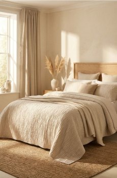 Однотонне стьобане покривало на ліжко - нюдовий