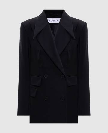 Черный двубортный жакет с шерстью Черный двубортный жакет с шерстью
