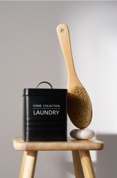 Металевий контейнер для пральних засобів з кришкою та ручкою - чорний