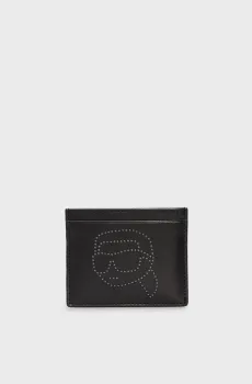 Женский черный кожаный кардхолдер K IKONIK 2.0 PERF CH Черный ONESIZE Karl Lagerfeld 241W3204