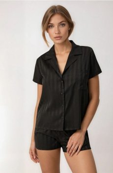 Двокомплектна піжама в смужку - чорний