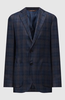 Синий пиджак Kei из шелка и кашемира в клетку