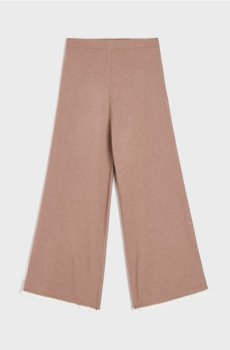 В’язані штани wide leg із мереживною деталлю - коричневий