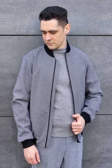 Серый мужской бомбер с кашемира AP-2502-C-grey-check Серый мужской бомбер с кашемира AP-2502-C-grey-check