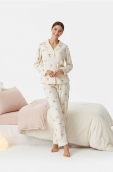 Двокомплектна піжама з мотивом бантиків - кремовий