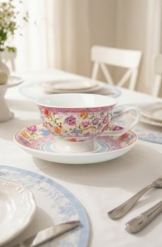 Фарфоровий набір 6 чашок 180 мл із блюдцями з квітковим декором