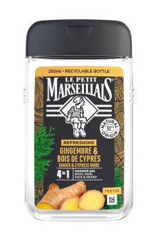 Мужской гель для душа 4 в 1 Le Petit Marseillais Body, Hair, Face & Beard Shower Gel Имбирь и кипарис, 250 мл