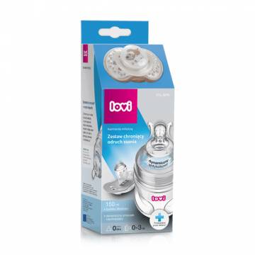 Набор LOVI Защита рефлекса сосания, с рождения до 3 месяцев (бутылочка для кормления, 150 мл + пустышка) (0120exp)