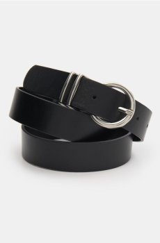 Ремінь з екошкіри з срібною пряжкою - чорний