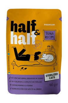 Влажный корм для стерилизованных кошек Half&Half кусочки с тунцем в соусе, 100 г
