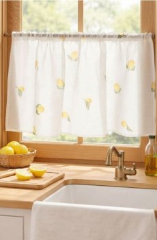 Коротка фіранка з мотивом лимонів - білий