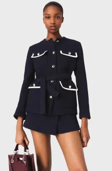 Женский темно-синий твидовый жакет Синий 40 MAJE MFPVE00742_Navy