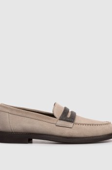 Бежевые замшевые лоферы с цепочкой мониль