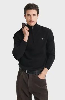 Мужская черная кофта CLASSIC COTTON HALF ZIP Черный M Gant 8030564