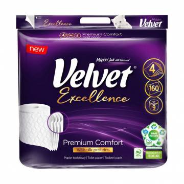 Туалетная бумага Velvet Excellence Silk Proteins 4-слойная, 160 отрывов, 9 рулонов Туалетная бумага Velvet Excellence Silk Proteins 4-слойная, 160 отрывов, 9 рулонов