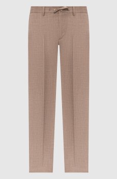 Коричневые брюки из шерсти, шелка и льна