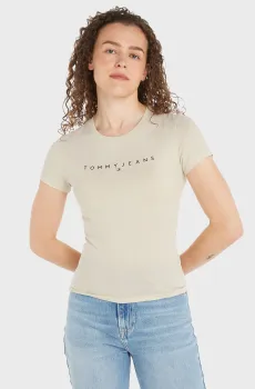 Женская бежевая футболка TJW SLIM LINEAR TEE EXT Бежевый XS Tommy Jeans DW0DW18398