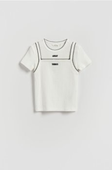 Reserved - Футболка з імітацією топа - кремовий - 016HU-01X