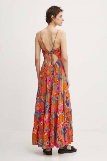 Хлопковое платье Superdry цвет оранжевый maxi расклешённое W8011675A-2KA