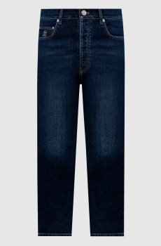 Синие джинсы с эффектом потертости