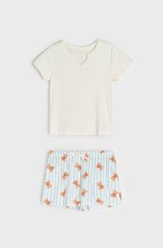 Бавовняна двочастинна піжама з мотивом ведмедика - білий