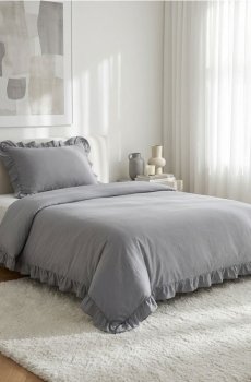 Комплект постільної білизни з воланами та делікатною текстурою - темно-сірий
