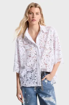 Женская белая блуза STUDDED FLORAL LACE SHIRT Белый S Michael Kors MS540SXGTA