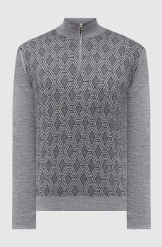 Серый джемпер с шерстью, шелком и кашемиром в узор