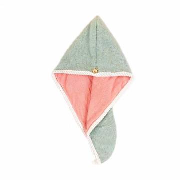 Полотенце-тюрбан для сушки волос Cosmo Shop двустороннее, 59*24 см, зелено-розовое, 1 шт (CS11047GR)