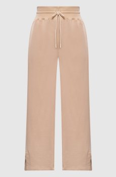 Бежевые спортивные брюки с вышивкой логотипа