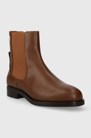 Кожаные полусапоги Tommy Hilfiger ELEVATED ESSENT THERMO BOOTIE женские цвет коричневый на плоском ходу FW0FW07483 Кожаные полусапоги Tommy Hilfiger ELEVATED ESSENT THERMO BOOTIE женские цвет коричневый на плоском ходу FW0FW07483