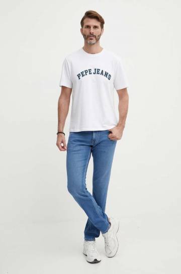 Хлопковая футболка Pepe Jeans CLEMENT мужская цвет бежевый с принтом PM509220 Хлопковая футболка Pepe Jeans CLEMENT мужская цвет бежевый с принтом PM509220