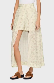 Женская бежевая юбка-шорты с узором Бежевый 34 Sandro SFPJU01679_Pink - Green