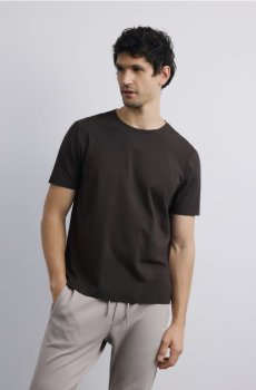 Reserved - Футболка звичайного крою з мерсеризованої бавовни - темно коричневий - 980IR-89X