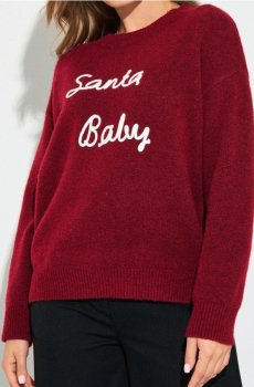 Святковий светр із написом «Santa Baby» з вовняною сумішшю - бордовий