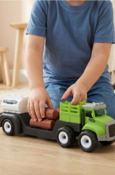 Іграшка - Транспортний вантажівка з деревяними колодами - зелений